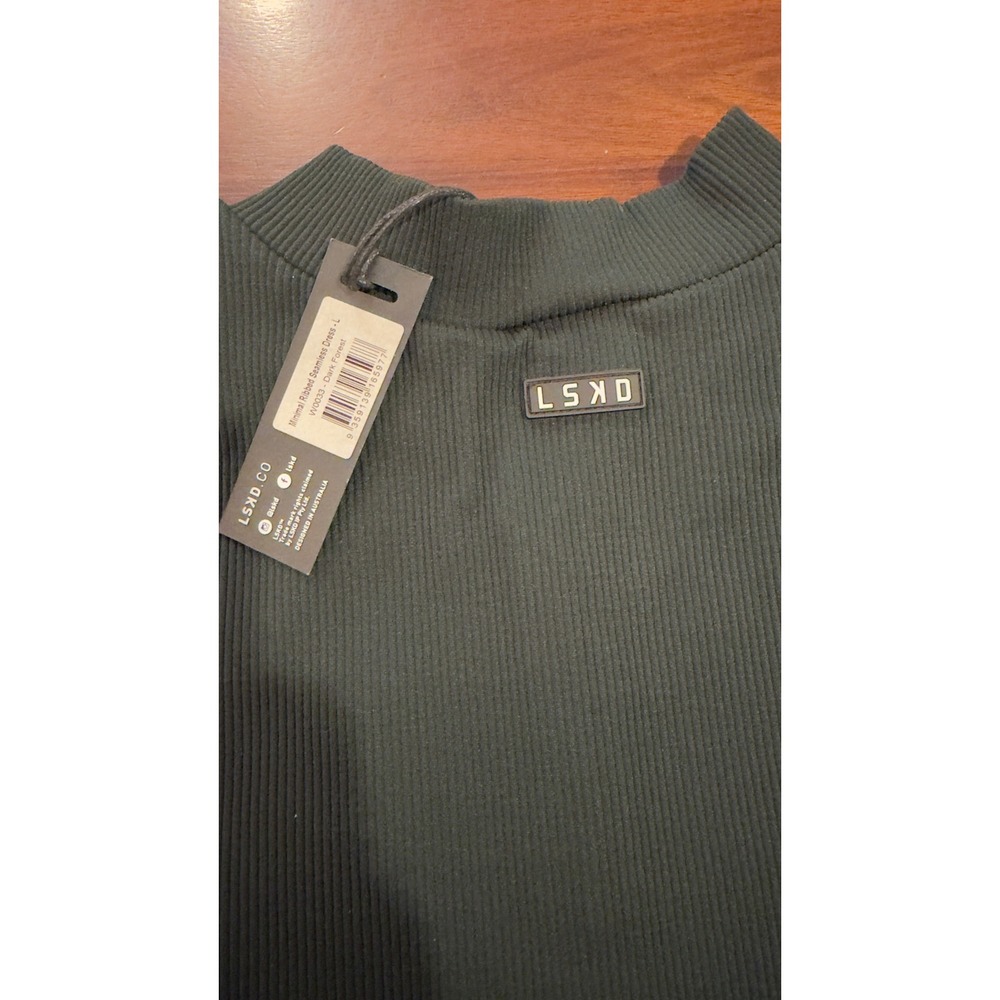 LSKD Minimal‎ Ribbed Seamless Dress Dark Forest Green Quarter Zip Size L NEW NWT - Picture 7 of 14